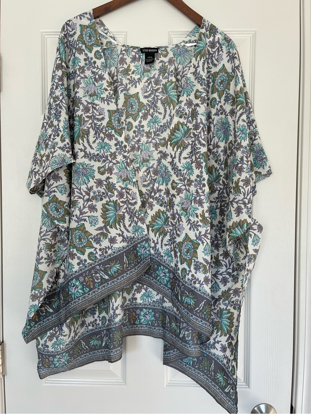 Steve Madden White Floral Kimono Style top - Teal & Olive
